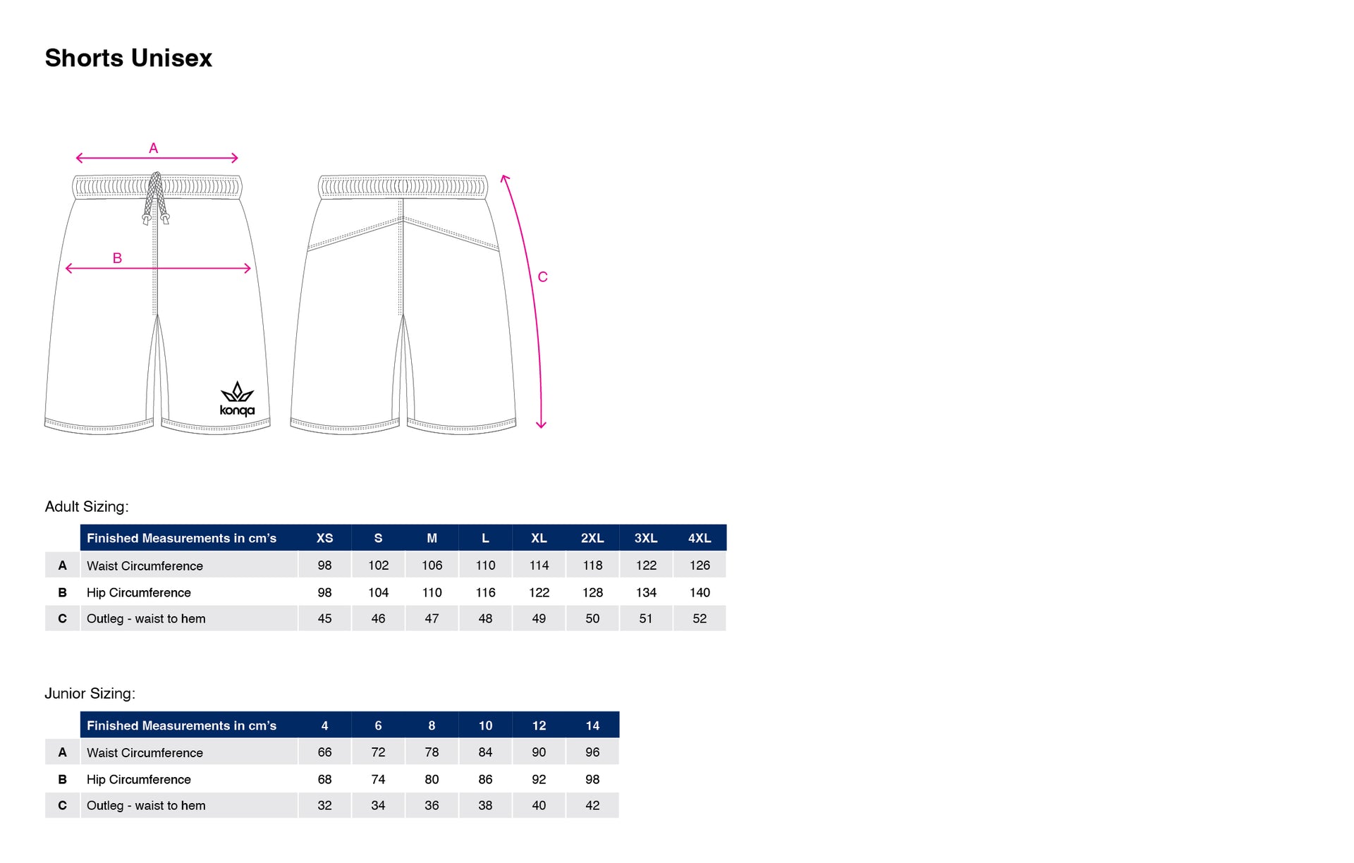 Size Charts – KonQa Teamwear